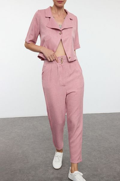 Edit by Trendyol Pink Linen Look Woven Shirt-Baggy Fit Carrot Pants Set Tedss24Au00007