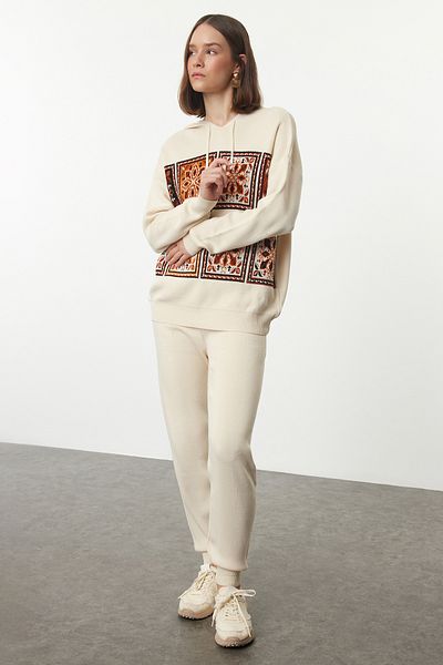 Trendyol Collection Patterned Hooded Knitwear Set - Lower & Upper Twoaw25Au00063