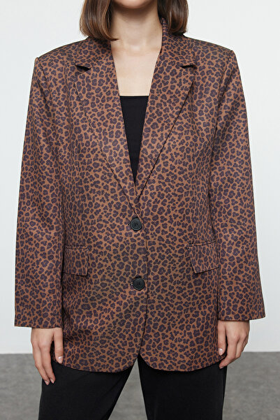 Trendyol Collection Vícebarevná leopardí tkaná bunda Twoaw25Bc00002