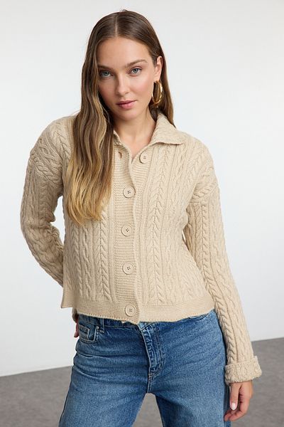 Trendyol Collection Soft Textured Polo Collar Knitwear Cardigan - Twoaw25Hi00059