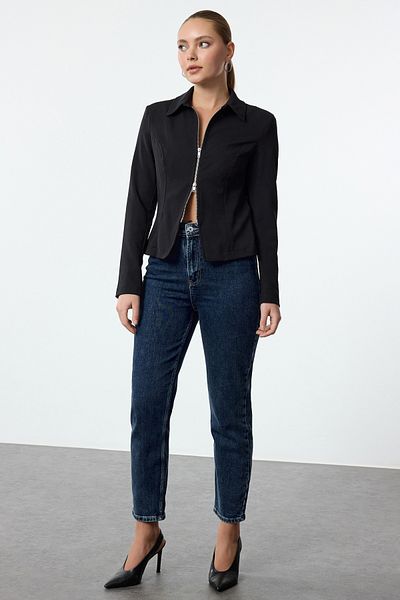 Trendyol Collection Ψηλόμεσο Σκούρο Μπλε Mom JEans - Comfort TWOAW25je00142