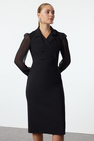 Trendyol Collection Μαύρο φόρεμα σιφόν με λεπτομέρεια μίντι - Twoaw25el00137