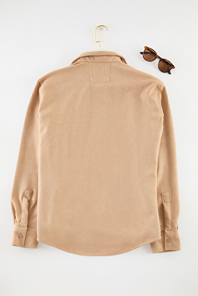 Trendyol Collection Bézs velúr Slim Fit téli ing - Tmnaw25go00040