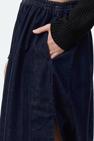 Trendyol Collection High Waist Navy Blue Maxi Denim Balloon Skirt - Slit and Elastic Waist Twoaw25Et00100