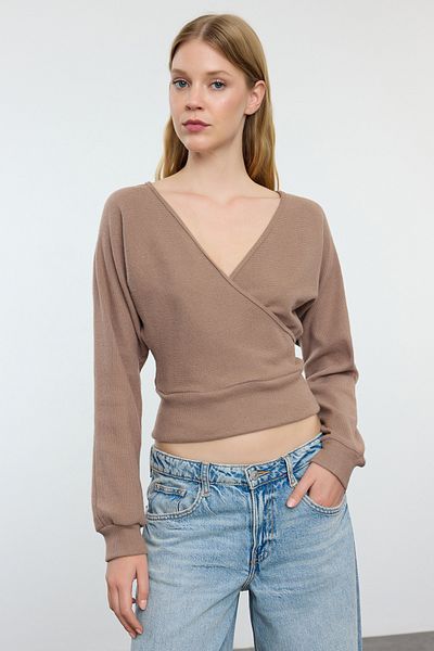 Trendyol Collection Πλεκτή μπλούζα με ραβδώσεις, εύκαμπτη μινκ - Εφαρμογή, κανονικό μέγεθος TWOAW25BZ00101