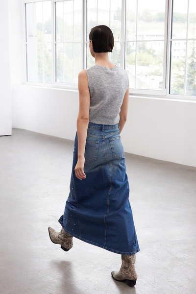 Trendyol Collection Limited Edition Gray Pearl Detailed Soft Textured Hair Braided Crop Knitwear Sweater - Twoaw25Sv00032