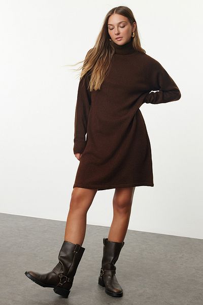 Trendyol Collection Πλεκτό Καφέ Μίνι Φόρεμα - TWOAW25EL00028