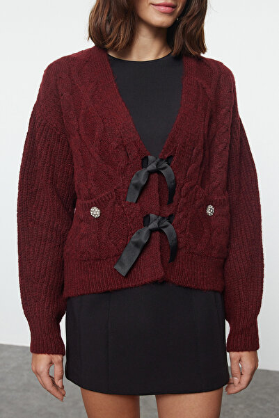 Trendyol Collection Bordeaux Ribbon Bow Textura moale Păr Tricotat Tricoturi Pulover - Ediție Limitată TWOAW22KZ1947