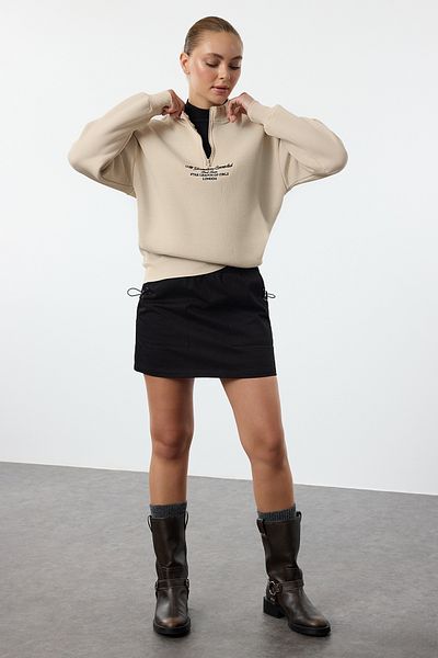 Trendyol Collection Πλεκτό μπλουζάκι με φερμουάρ Fleece Stand Oversize - Twoaw24sw00127