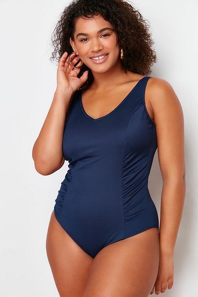 Trendyol Curve Sötétkék Deep V kötött fürdőruha helyreállítási hatással TBBSS24AM00018