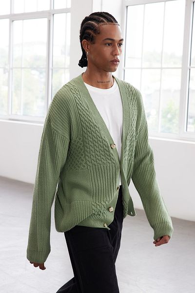 Trendyol Collection Men's V-neck Hair Knit Sweater Cardigan - Limited Edition Mint FL TMNAW25HI00005