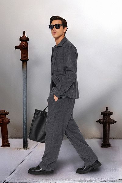 Trendyol Collection Széles szárú szürke bélyegzett nadrág - TMNAW24PL00011