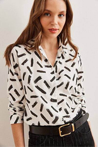 Olalook Women's Black Linen Shirt - with Stick Cuffs, Gml- 19001248