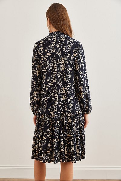 Olalook Leaf Navy Blue s výstřihem do V – Dámské šaty s detailem setrvačníku Elb – 19000989