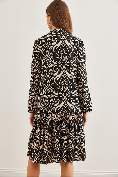 Olalook Schwarzes Volant-Damenkleid mit V-Ausschnitt – ELB- 19000989