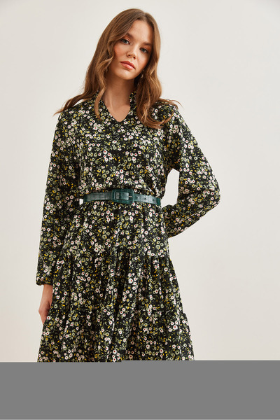 Olalook Daisy Green V-nyakú, hajlított női ruha - ELB- 19000989