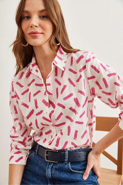 Olalook Γυναικείο πουκάμισο με φούξια μανσέτα με λινό περιεχόμενο GML- 19001248