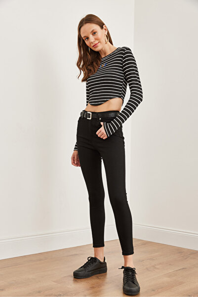 Olalook Černé dámské kalhoty Lycra s vysokým pasem – Flexibilní Pnt- 19000290