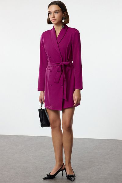 Trendyol Collection Φούξια Μίνι υφαντό σακάκι φόρεμα - Σάλι γιακά και ζωσμένο Twoaw25el00181
