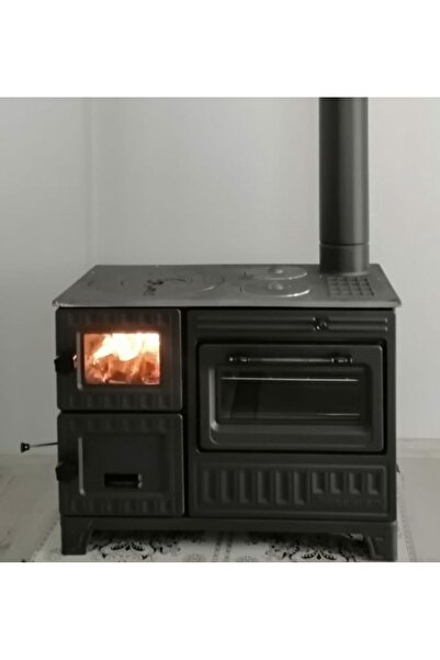 Hoşseven Demir döküm hazneli mat siyah camlı şömine soba fırınlı antrasit kuzine soba