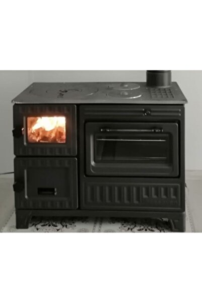 Hoşseven Demir döküm hazneli mat siyah camlı şömine soba fırınlı antrasit kuzine soba