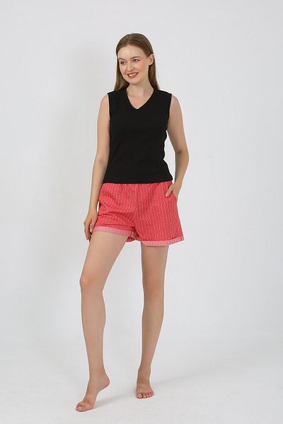 Akbeniz Costum de pijama cu bretele groase negre cu pantaloni scurți - Femei 3632