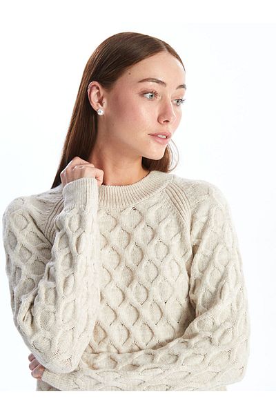 LC Waikiki Damen-Strickpullover mit Rundhalsausschnitt und langen Ärmeln – W40253z8