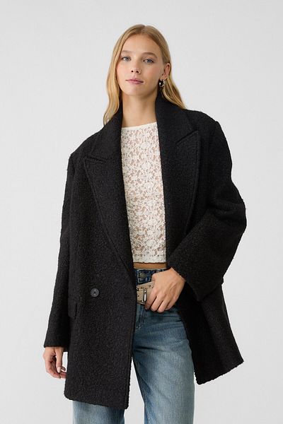 Stradivarius Suni Kürklü Kısa Kaban