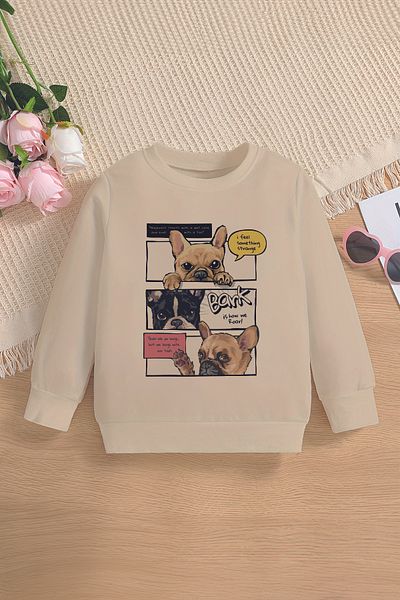 ŞAPKAKİDS Детски суитшърт с шарка на куче Fotoroman Oversize - 12753