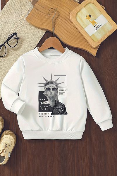 ŞAPKAKİDS Специален дизайн Özgür Newyork 3 Thread Oversize Boy Sweatshirt 12394