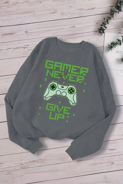 ŞAPKAKİDS Детски суитшърт Premium Gamer Never Give Up с голям размер, 13247