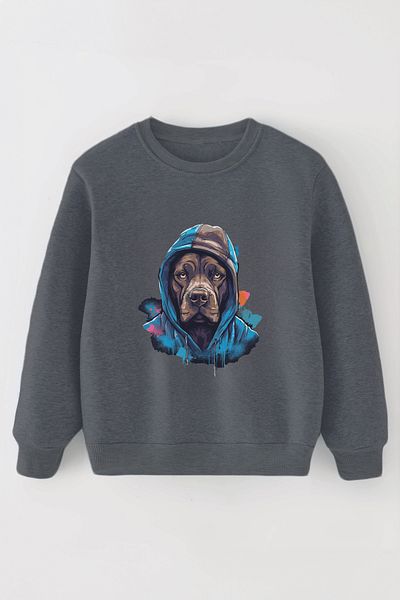 ŞAPKAKİDS Суитшърт за момче с щампа на кучета Serious Dog Oversize 11073