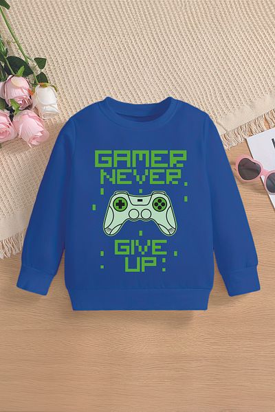 ŞAPKAKİDS Детски суитшърт Premium Gamer Never Give Up с голям размер, 13247