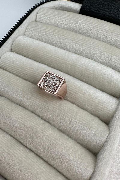 Modex Women's Rose Plated Stone Detailed Pinky Ring Uyz9907