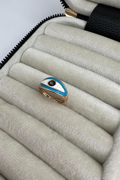 Modex Gold Color Enamel Eye Figure Ring (Adjustable)