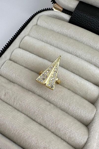 Modex Gold Yellow Crystal Jewelled Triangle Ring