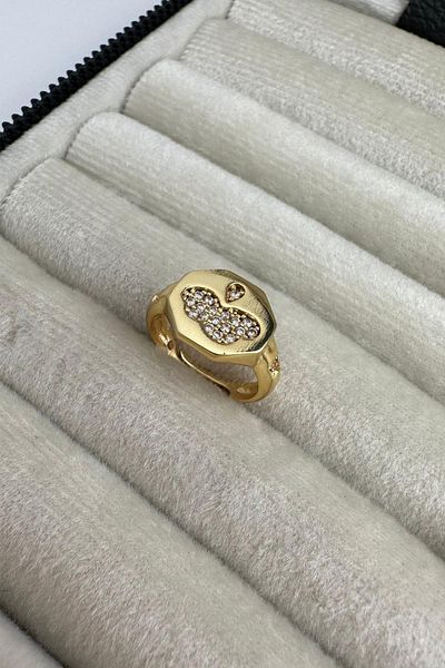 Modex Gold Color Zircon Stone Plate Ring (Adjustable)