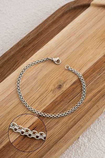 ByFlorya Jewelry 3mm 22Cm+4Cm Steel Knitted Chain Anklet for Daily Use - Nested Classic Force