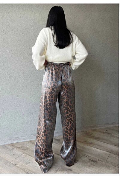 MODA DURAĞI Premium Quality - Thin Fabric Leopard Pattern Trousers with Elastic Waist