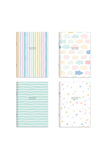 KESKİN COLOR Karton Kapak Hafif Kağıt Defter 4'Lü Set-Deniz (2Çizgili+2Düz) 14*20 24 Yp.