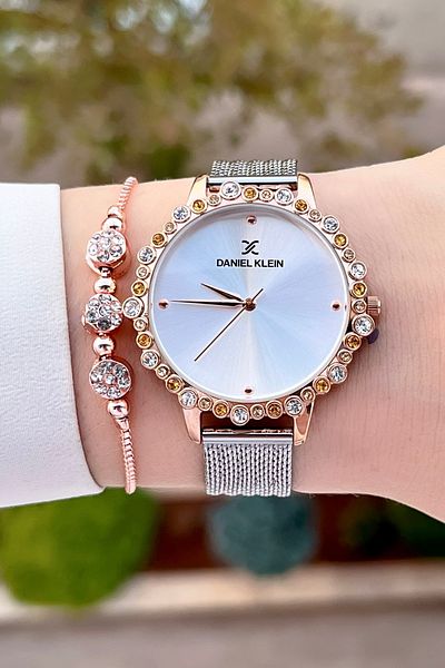 Daniel Klein Rose Gray Color Women's Watch and Bracelet with Adjustable Bands Dkgnct1410