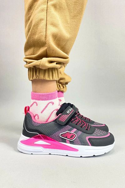 N Drops Girl's Black Fuchsia Children's Sneakers