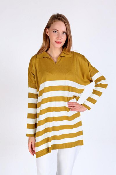 Rays 5340 Polo Neck Striped Tunic Fat Green