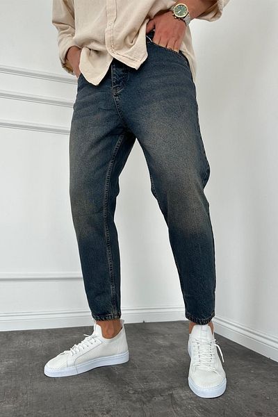 MADZEYMODA Нов сезон Мъжки - Изтъркани тъмносини дънки, годни за пране, Boyfriend Mold Ke-597