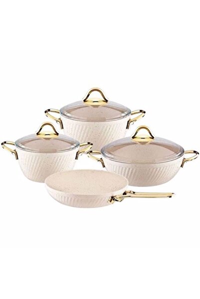 Özkent Hira Granit 7 Parça Tencere Seti Metal Sap Krem