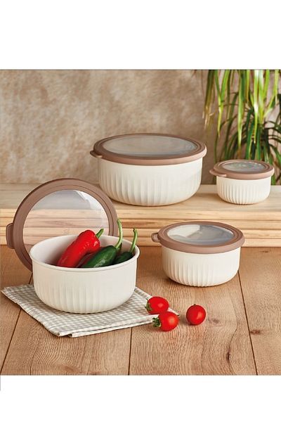 VİP AHMET Vp-045 Beach Storage Container, Cream Set of 4