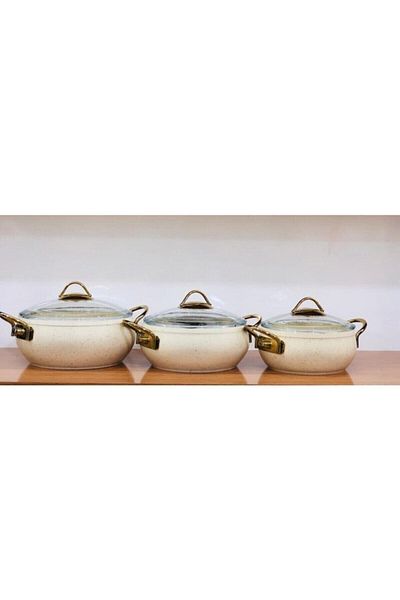 Özkent Cream Paste Granite Casserole Set 6 Pieces