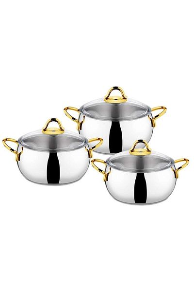 Özkent 403 Laurel Casserole 3-Piece Cookware Set Gold