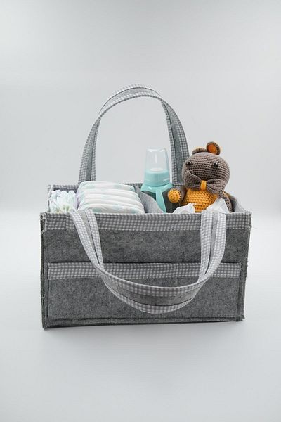 JASPER Gray Felt Mother Baby Care Bag Organizer with Square Stripes