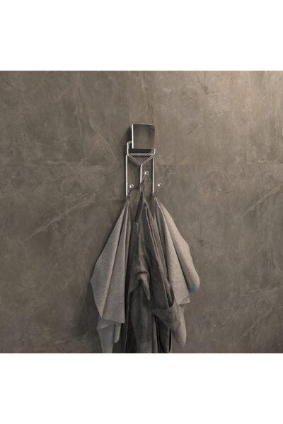 ASYA BAZAAR Dekoratif Yapıştırmalı Banyo Mutfak Metal Üç Kancalı Havluluk Askı Krom Vidasız Pratik Montaj Dc4773